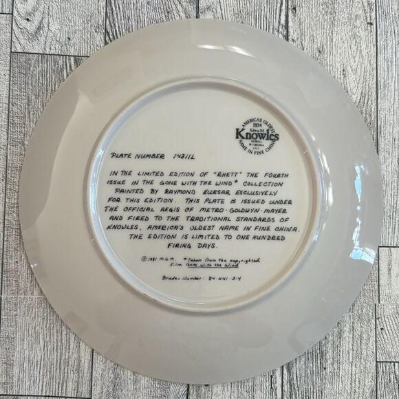 Vintage Rhett Gone With the Wind Collectors Plate #14311L EM Knowles - Picture 3 of 4